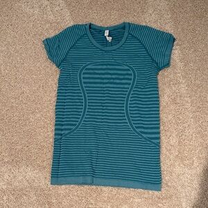 Striped Teal Short Sleeve Lululemon Athletica Top
